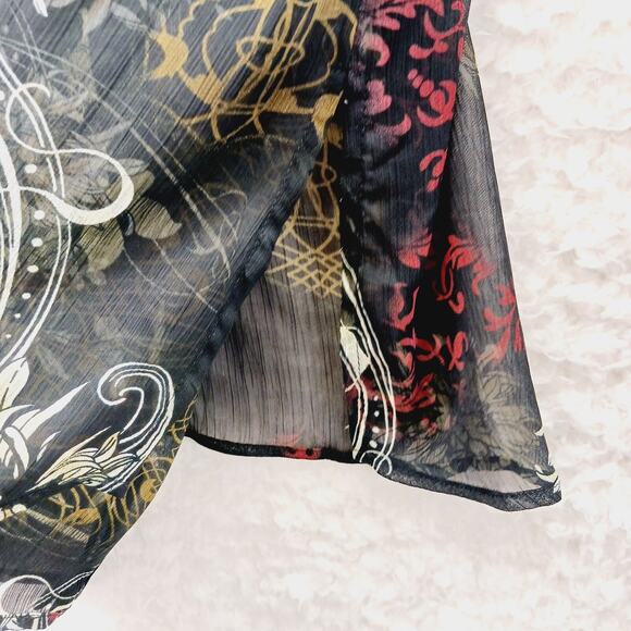Blouse Kimono NY Design Button-Up Sheer Floral Resort Office Siren Cruise Size L - Picture 5 of 13